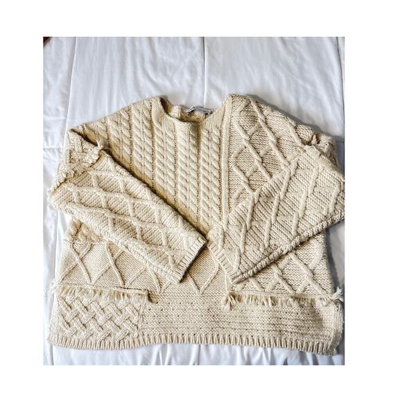 Zara Women’s Cream Cable Knit Sweater Size M Chunky Textured Pullover - Picture 1 of 8